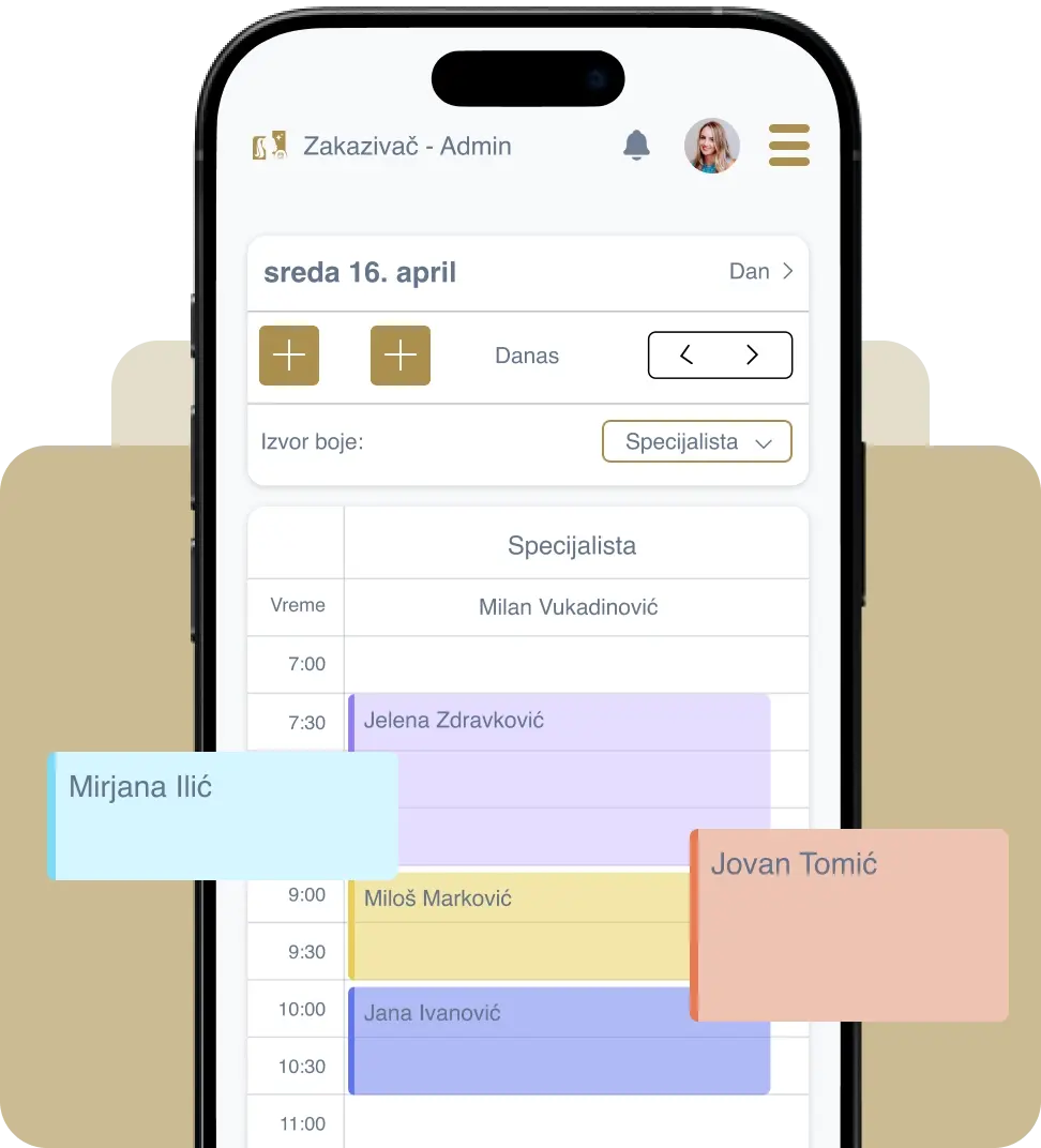 Online kalendar prikaz na mobilnom uređaju